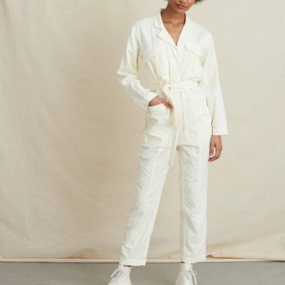 Alex Mill Expedition Corduroy Belted Jumpsuit in White Ecru Size Small